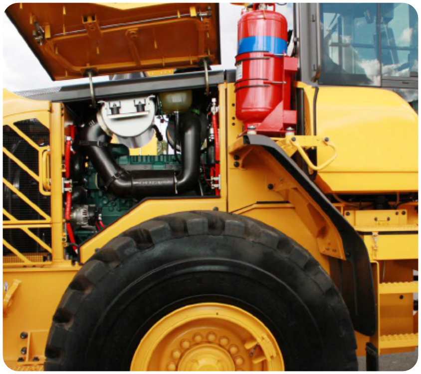 Fire suppression system installed on machinery engine bay